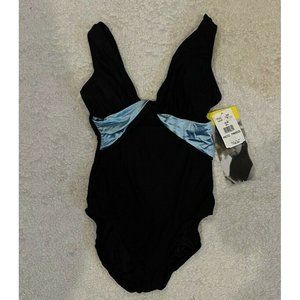 NWT Longitude Black Light Blue One Piece Swimsuit Size 10